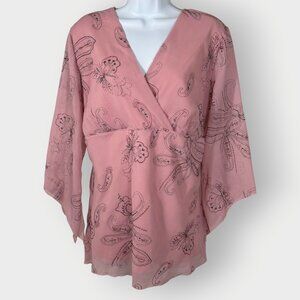 Vtg Y2K Dress Barn Woman Baby Doll Top | Pink Chiffon | Fairy Whimsical